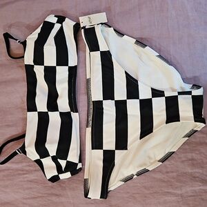 AERIE Black & White Checkered Bikini NWT Size Medium